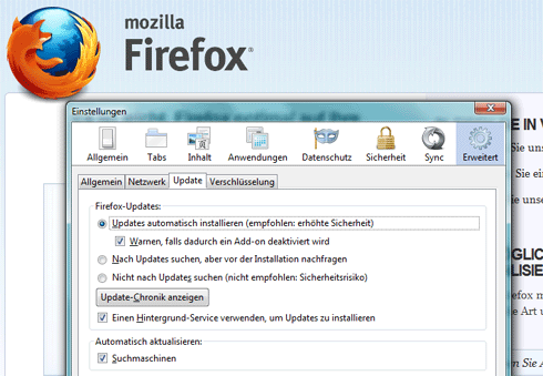 Fireox 12.0 Upgrade Einstellungen